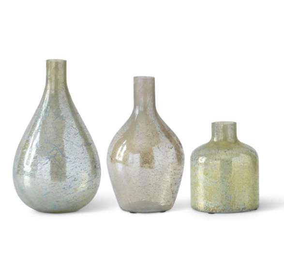 10" Antique Light Green Matte Glass Bottle Vase