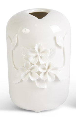 Tall Raised Floral Cluster White Ceramic Vase