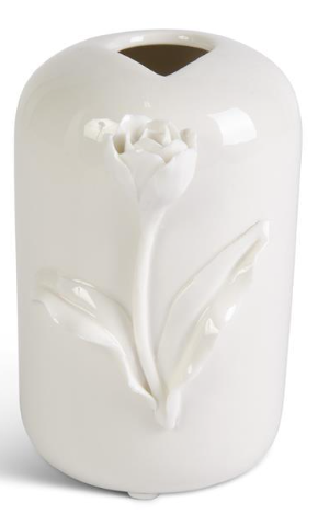 Tall Raised Tulip White Ceramic Vase