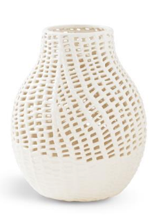 Small White Ceramic Basket Weave Vase