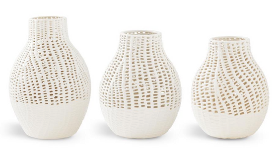 Medium White Ceramic Basket Weave Vase