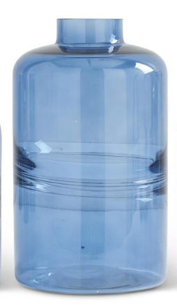 Blue Glass Tall Round Vase with Inlayed Detail