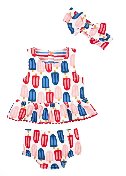 Girls Popsicle & Stripe Reversible Swimsuit Set
