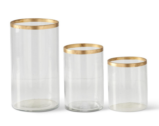 Gold Cylinder Vases w/Hand Painted Gold Rim