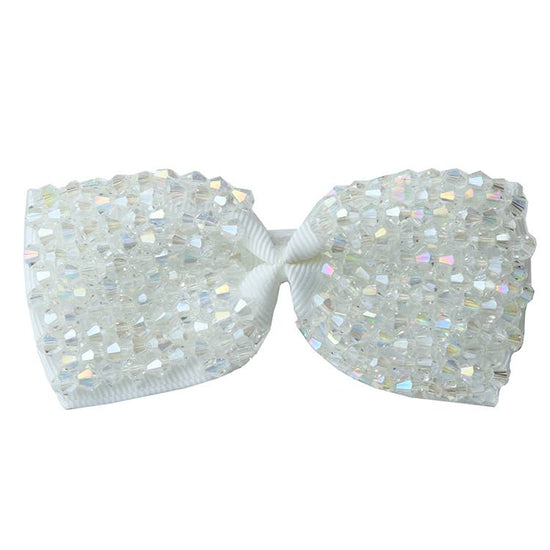 White Couture Beaded Bow Clip