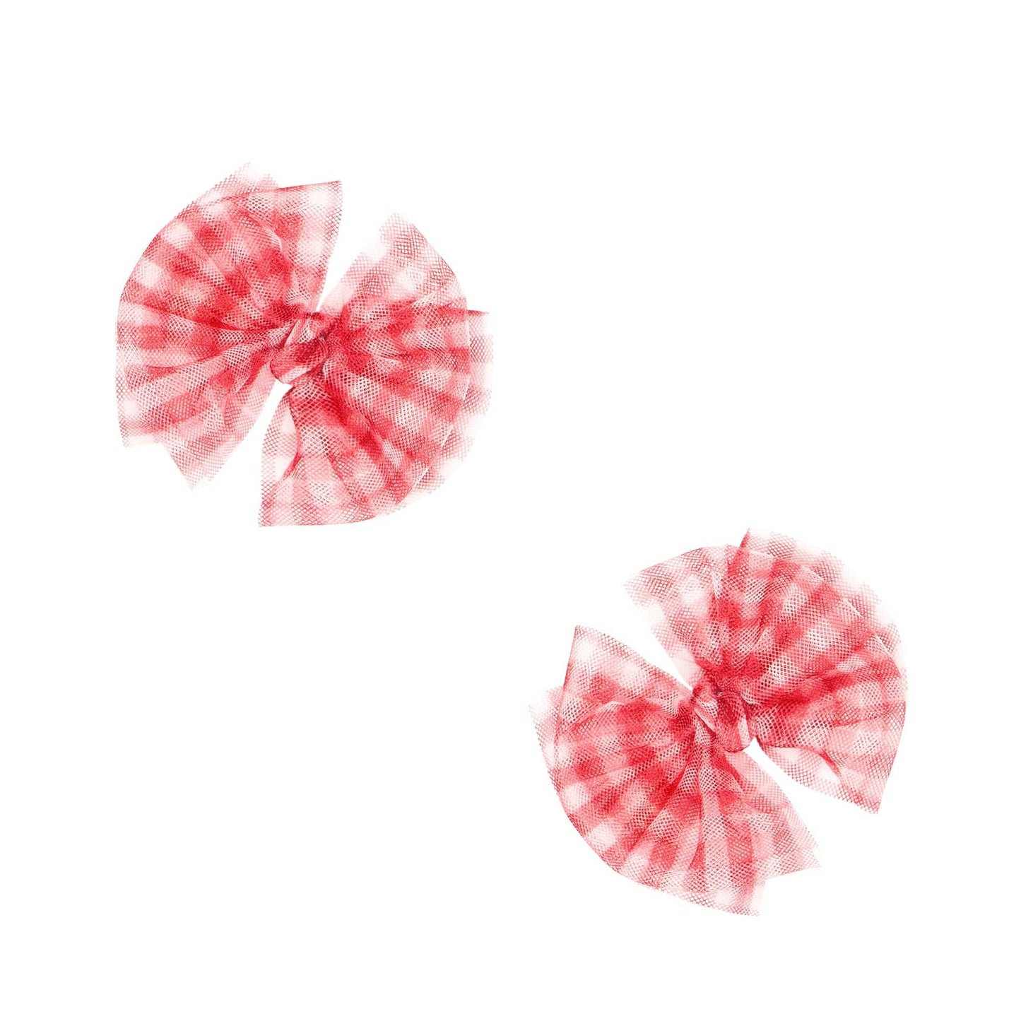 2 Pack Tulle Baby Fab Bow Clips in Cherry Gingham