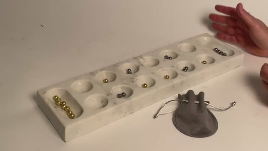 Load and play video in Gallery viewer, Marble Mancala Game with 48 Metal Game Pieces
