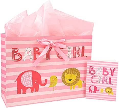Gift Bag Pink Animal with TissuePaper & Greeting Card