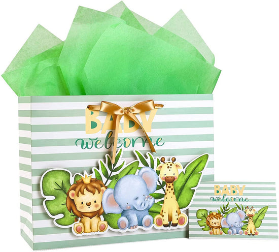 Unisex Baby Gift Bag &TissuePaper & Greeting Card 13×10×5in