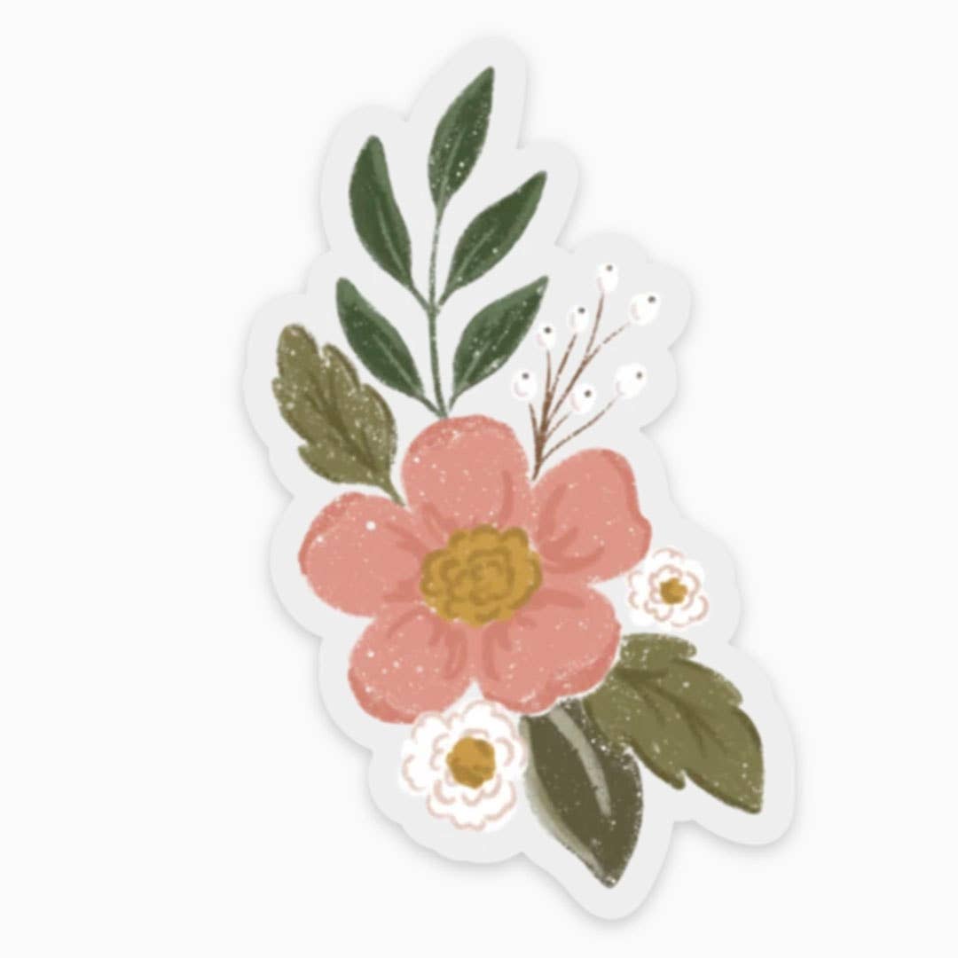 Clear Pink Camellia Sticker, 3x1.5in