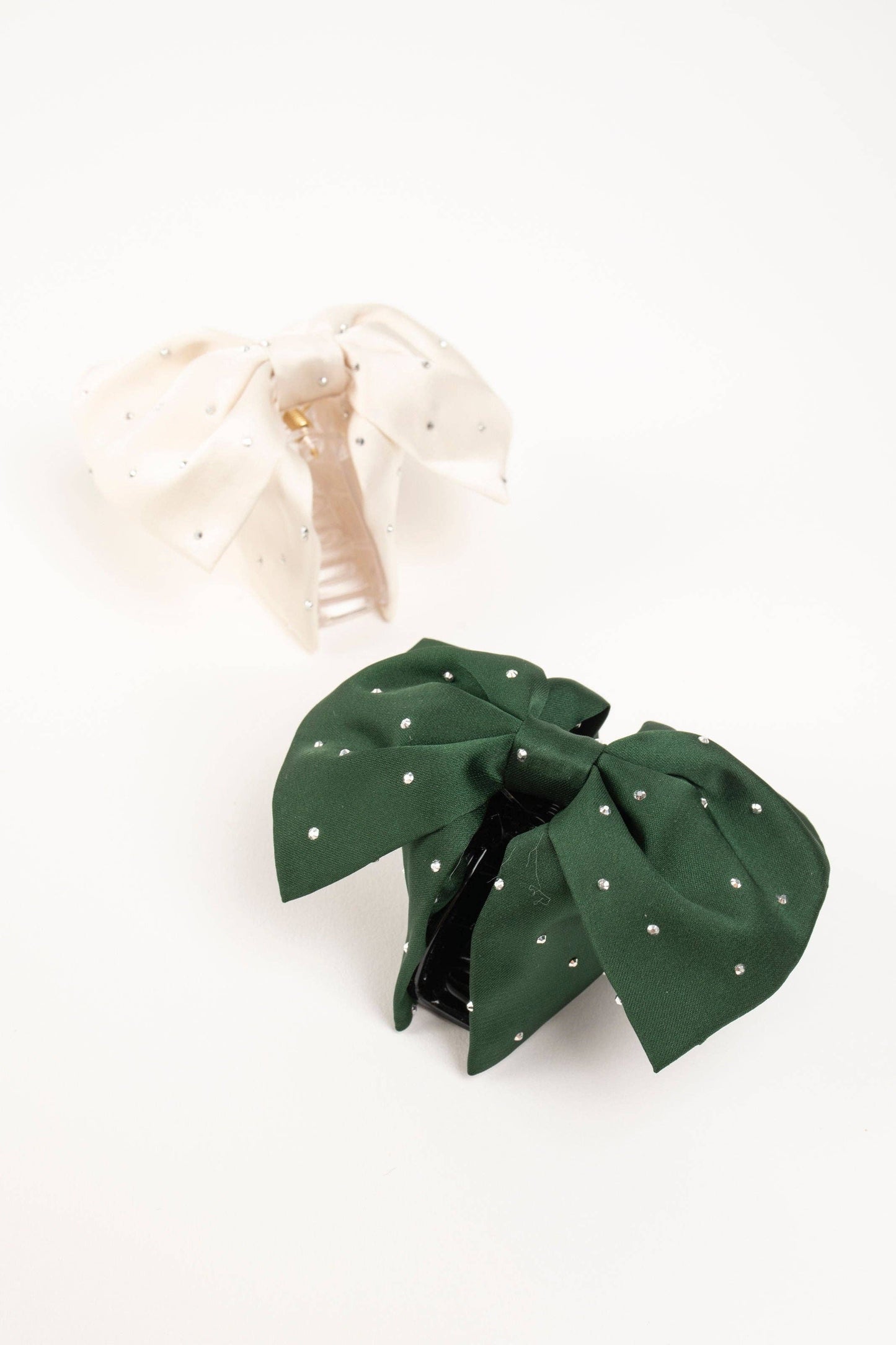 Satin Bow Claw Clip Pair: Green