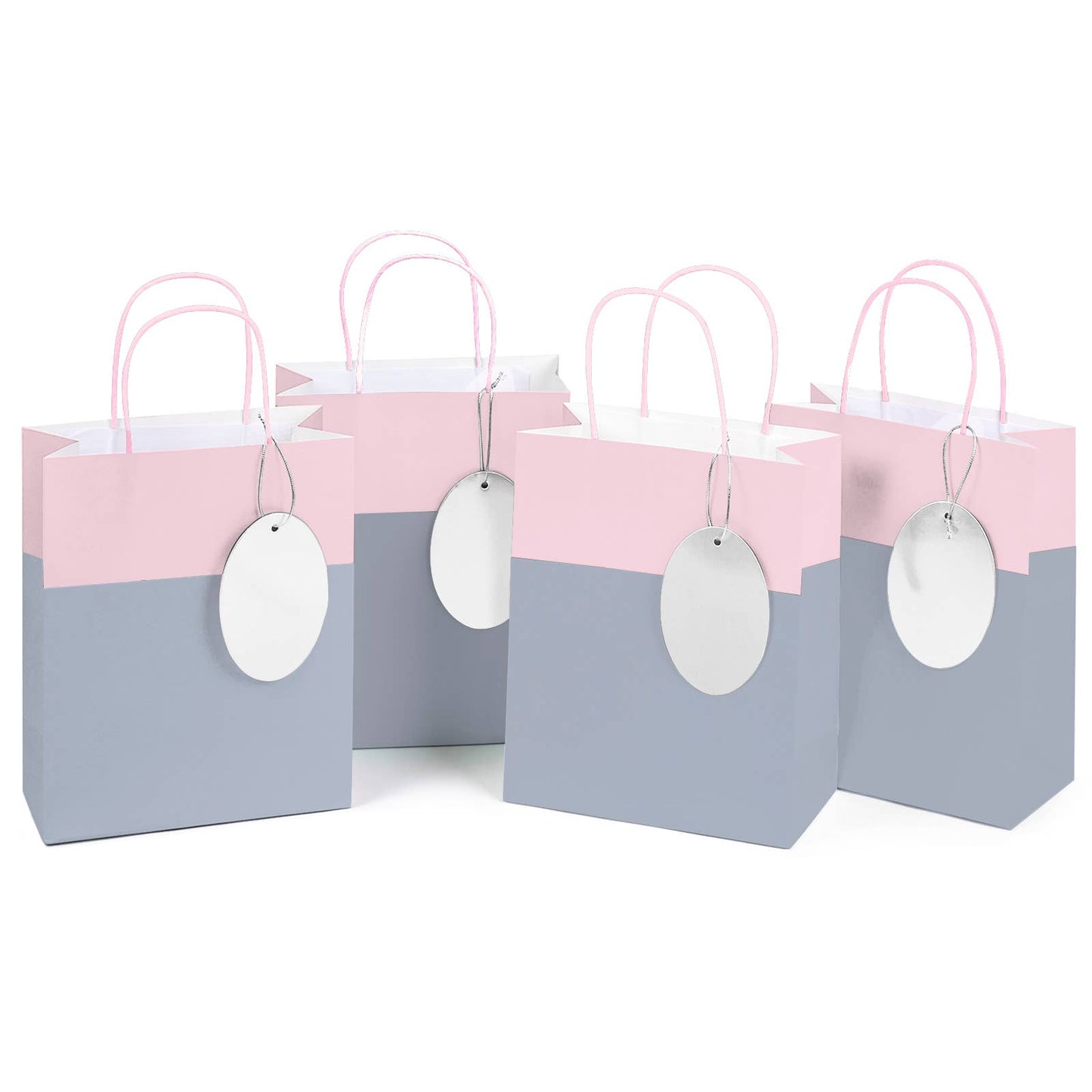 Pink & Silver 13" Gift Bags with Handles & Holographic tag