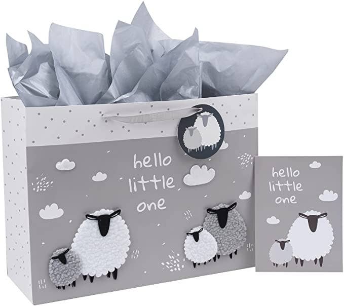 Large Gift Bag with Card and Tissue Paper Grey Sheep