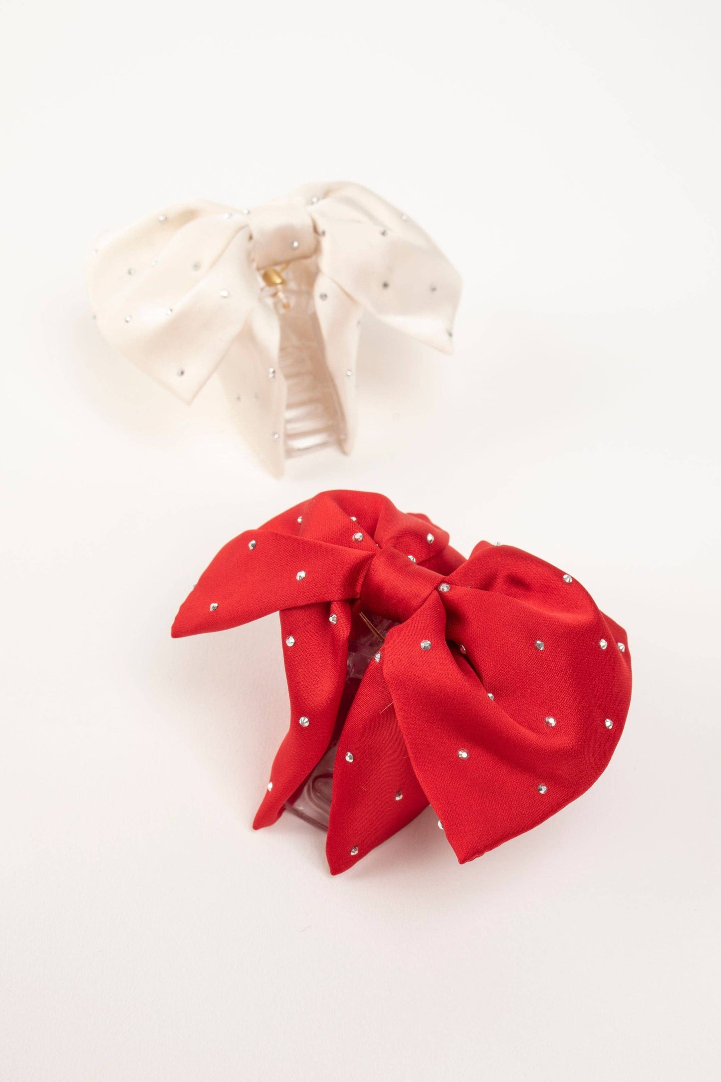 Satin Bow Claw Clip Pair: Red